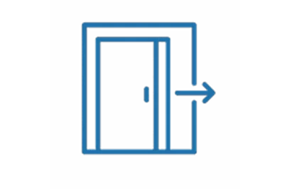 Icon representing a pocket door that slides into the wall to save space.